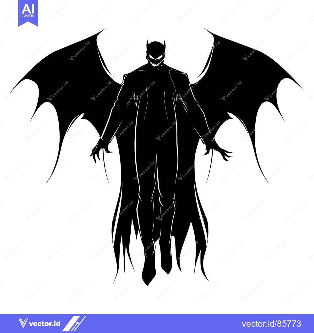 Premium Vector of Silhouette of a Winged Demon with a Grin