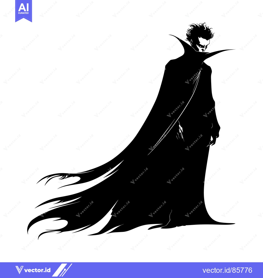 Premium Vector dari Silhouette of a Man in a Long Cape with a High Collar