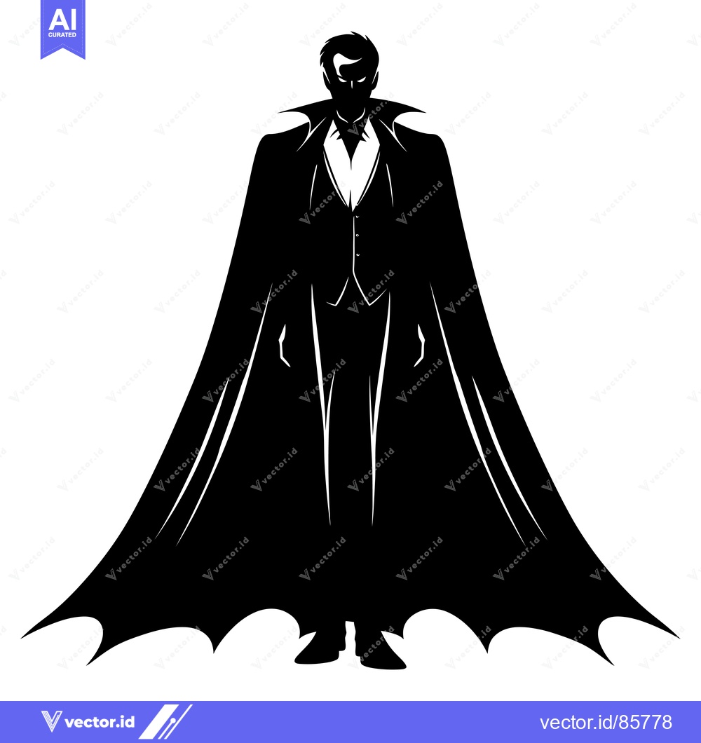 Premium Vector of A Silhouette of a Man Wearing a Cape with a Bat-Wing Design
