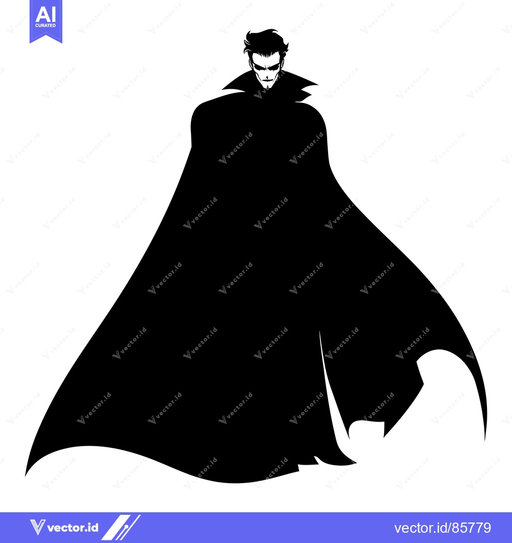 Premium Vector of Silhouette of a Man in a Black Cloak with a Serious Expression