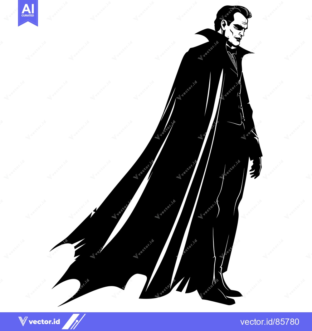 Premium Vector dari A silhouette of a man in a cloak standing in a dramatic pose