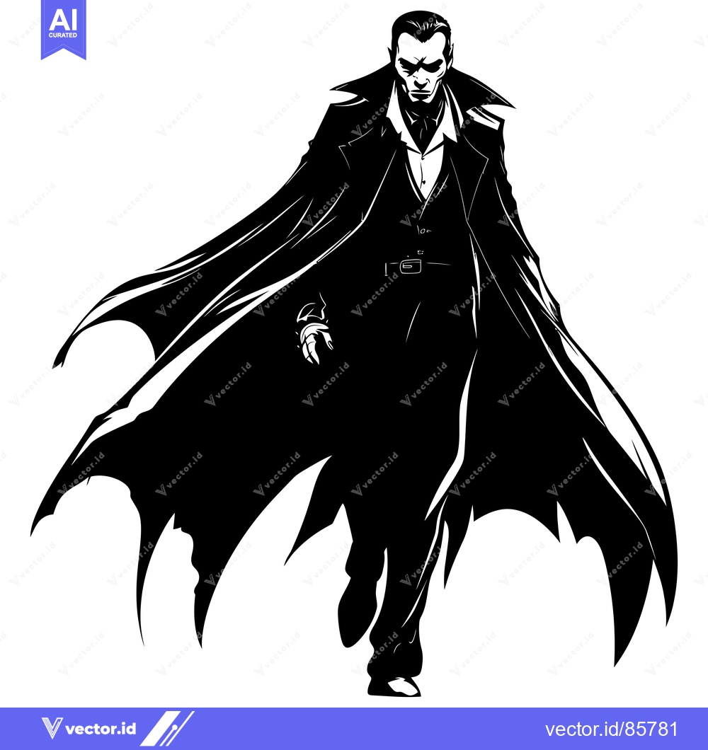 Premium Vector dari A Silhouetted Vampire Walking Forward With a Cape