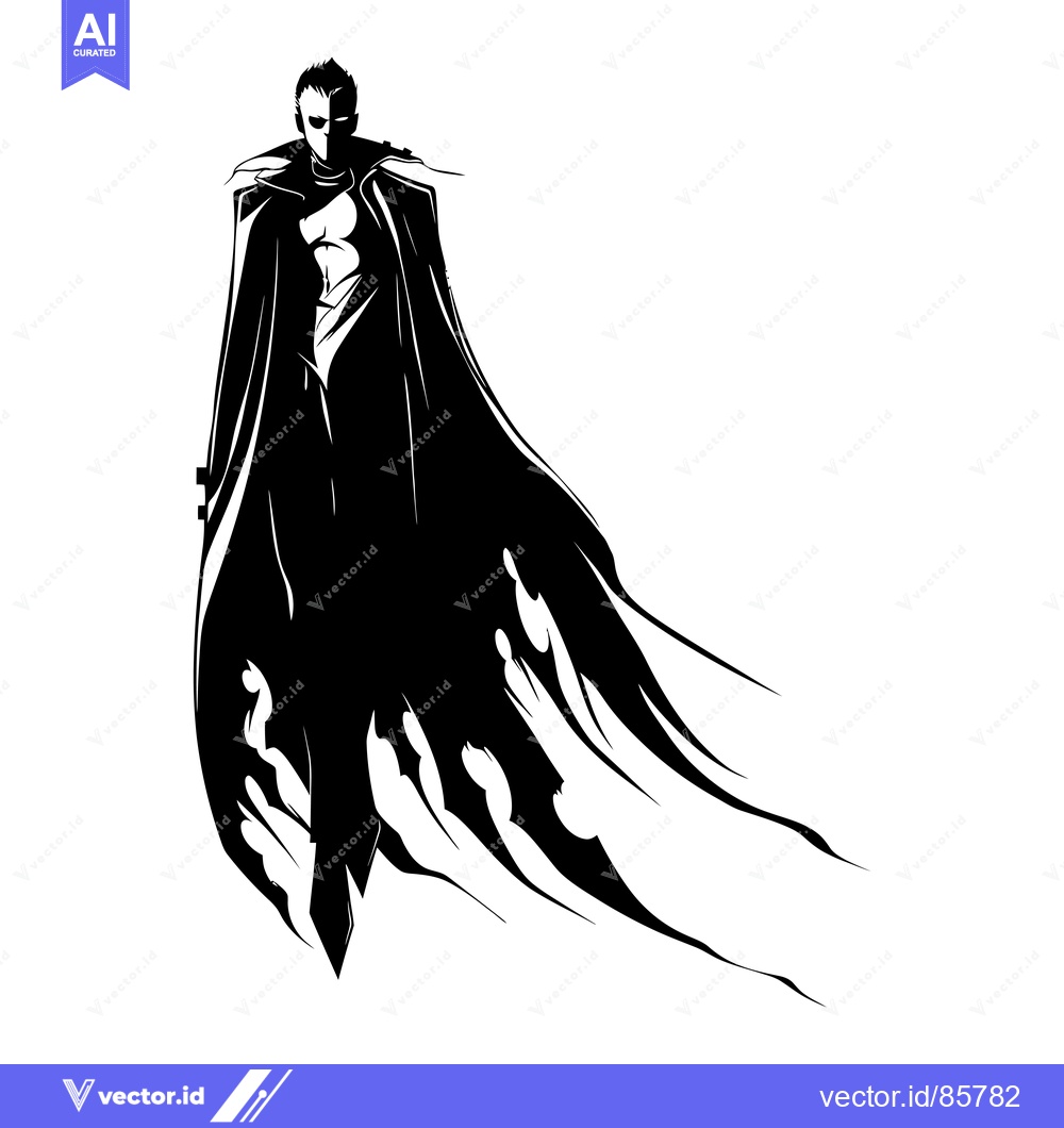 Premium Vector of Silhouette of a Man in a Long Cloak with a Flowing Cape