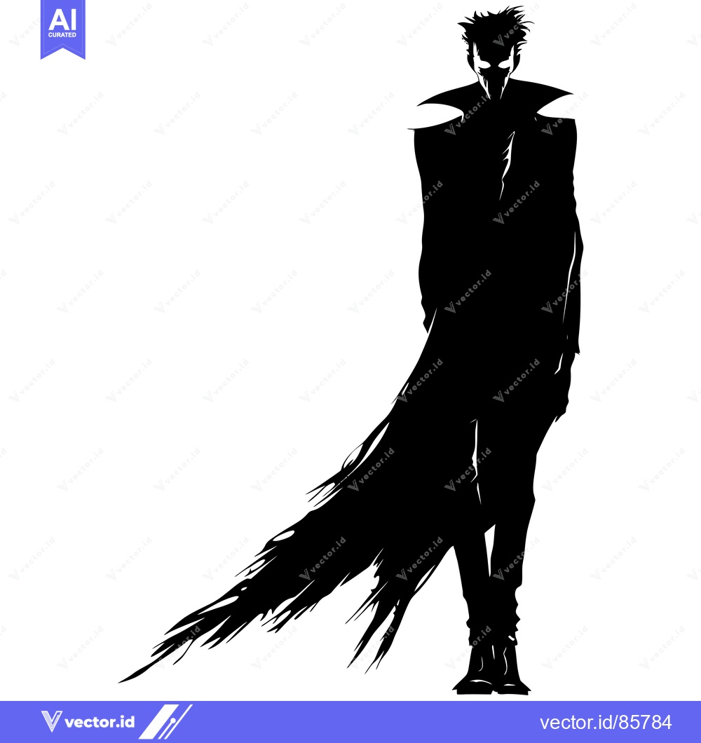Premium Vector dari Silhouette of a Man in a Long Coat with a Swirling Cape