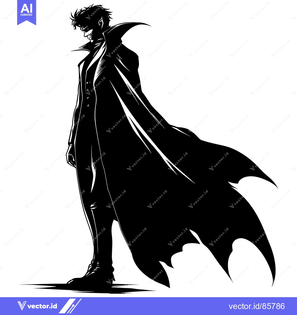 Premium Vector of Black and White Silhouette of a Vampire with a Cape