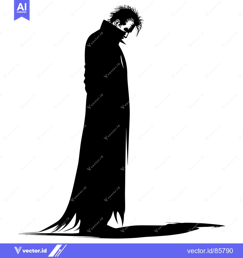 Premium Vector dari Silhouette of a Man in a Long Coat, Head Downcast
