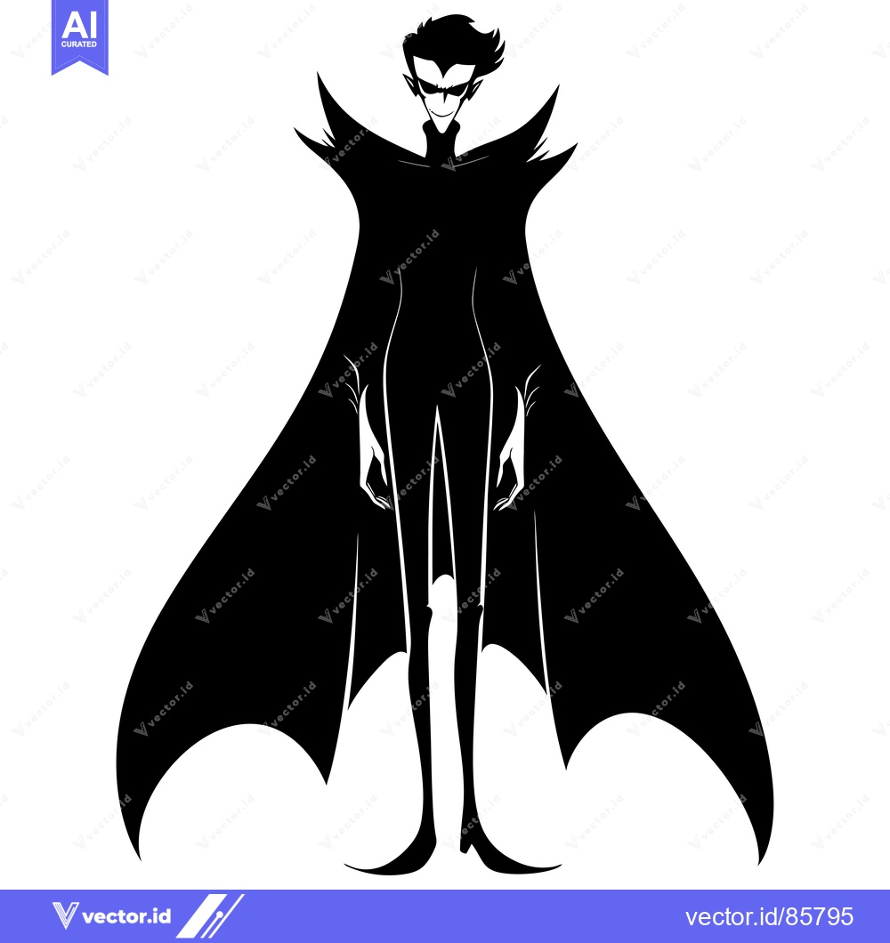 Premium Vector of A Silhouetted Figure in a Caped Outfit with a Mysterious Expression