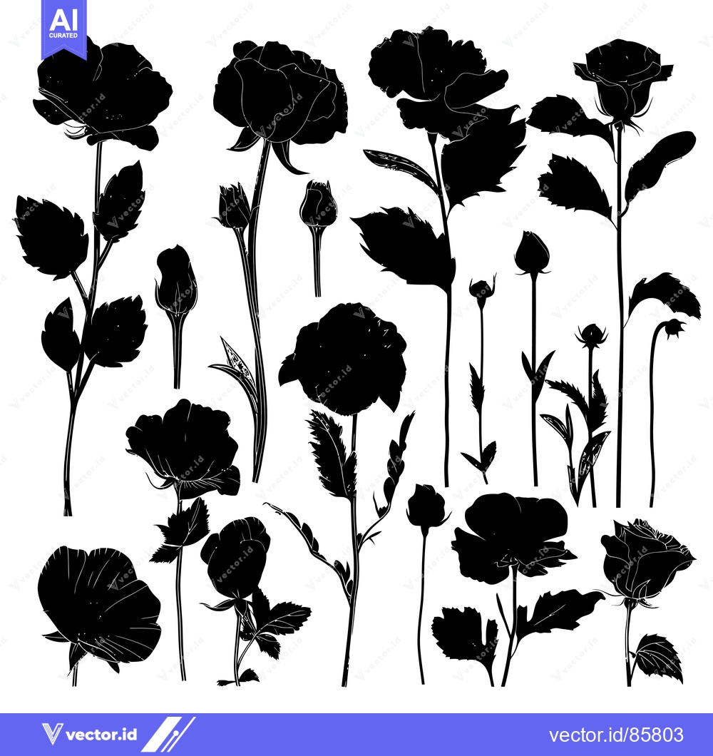 Premium Vector dari A Collection of Black Rose Silhouettes in Various Stages of Bloom