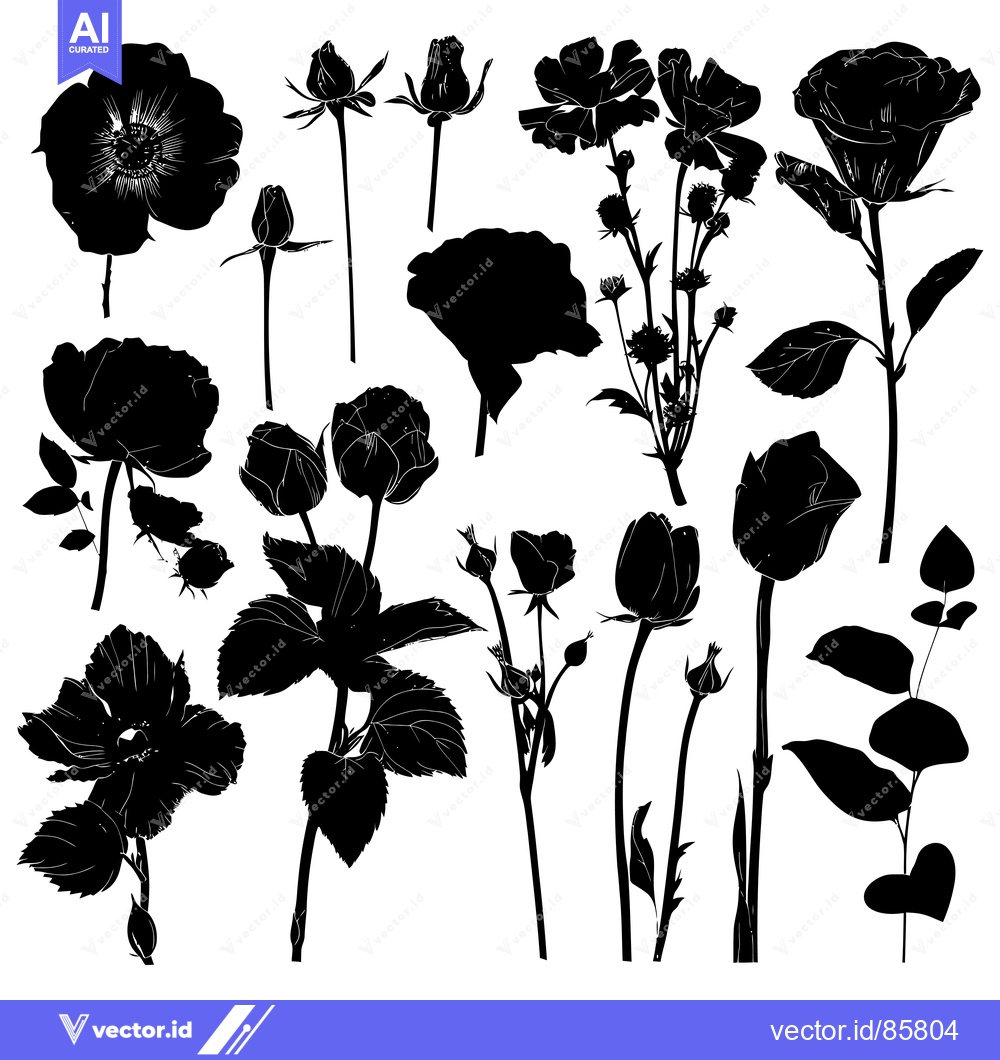 Premium Vector dari A Collection of Silhouettes of Roses and Buds