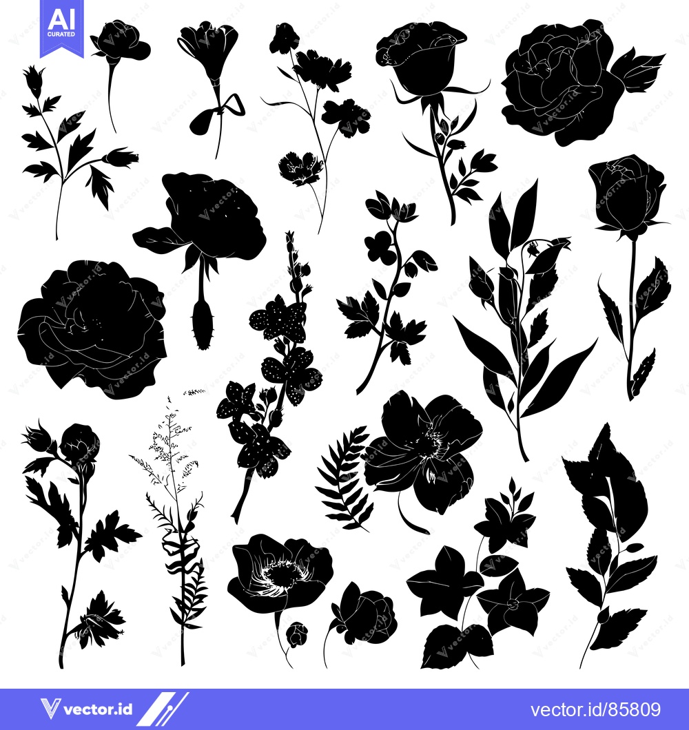 Premium Vector dari Black and White Floral Silhouettes