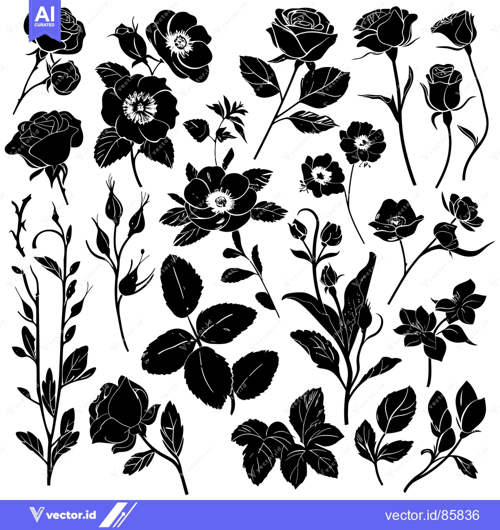 Premium Vector dari A Collection of Black and White Rose Silhouettes