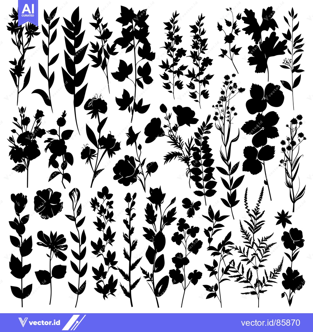 Premium Vector of A Collection of 30 Black and White Floral Silhouettes
