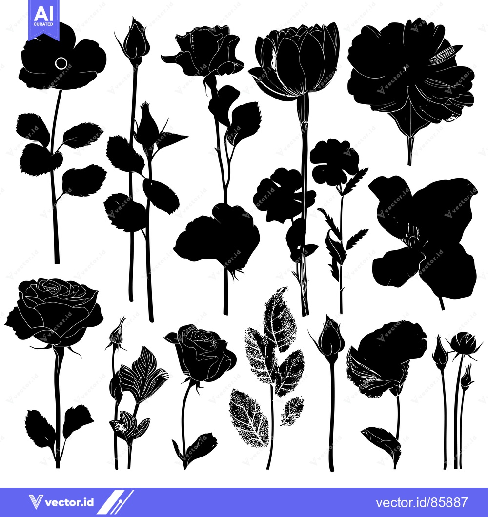 Premium Vector dari Silhouette Collection of Various Roses and Buds