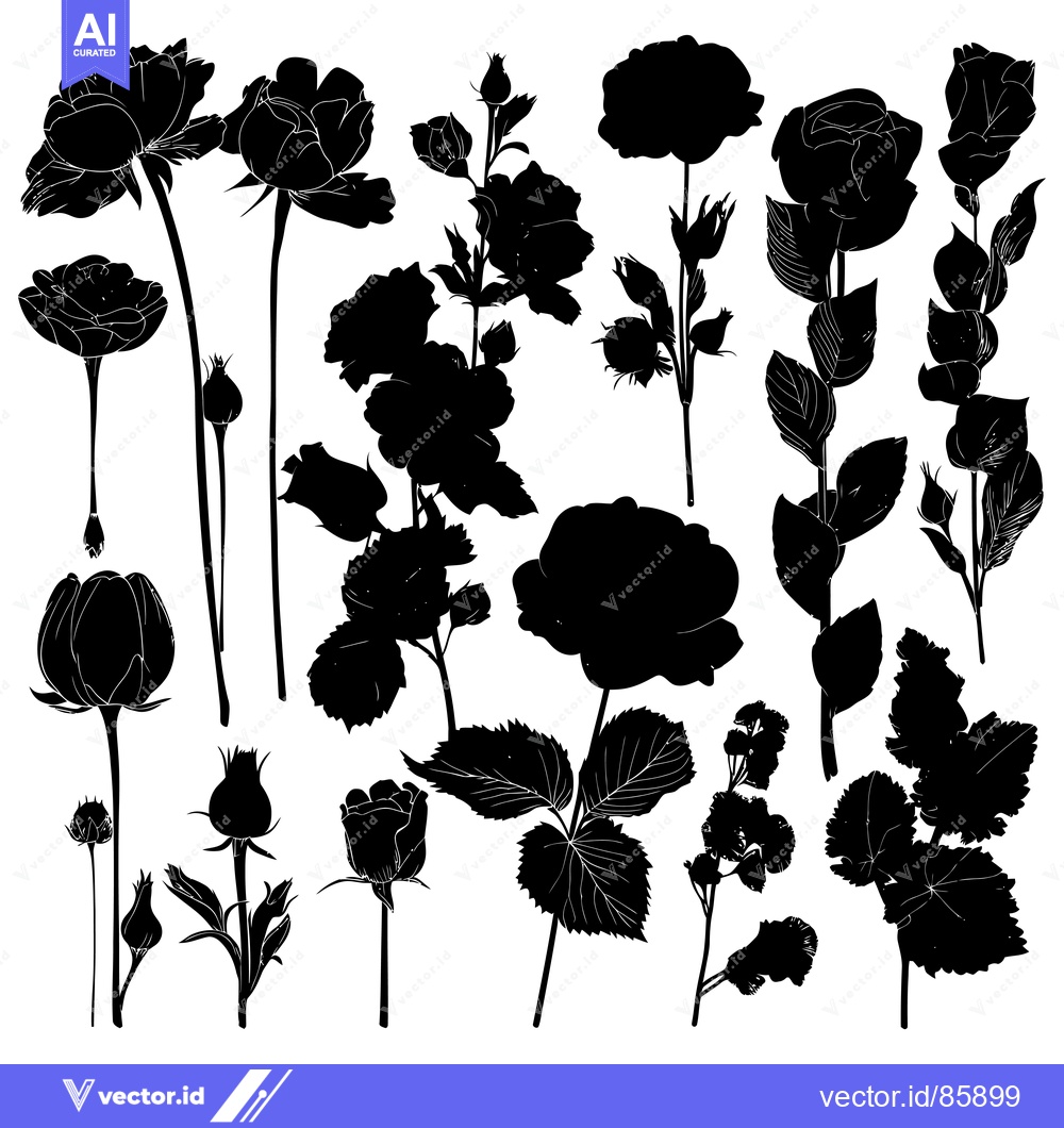 Premium Vector dari Silhouette Collection of Blooming Roses and Buds