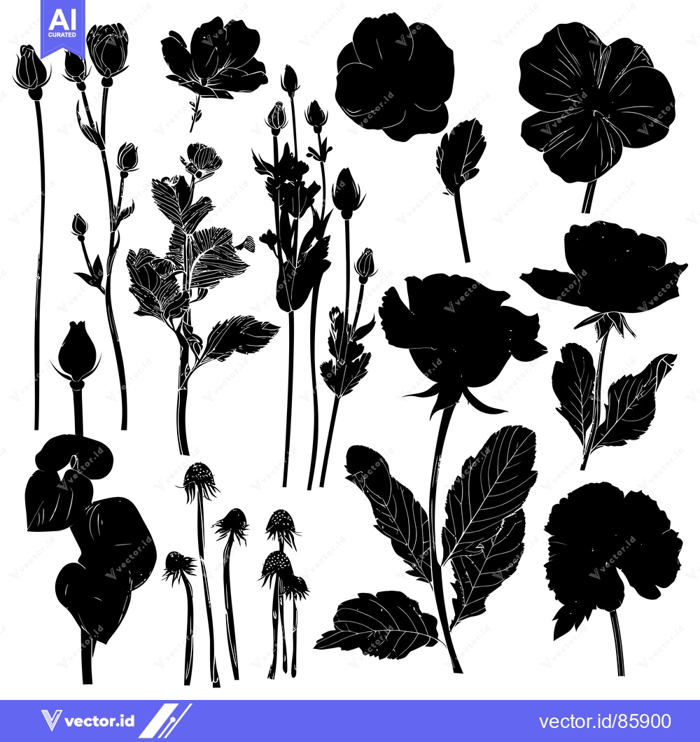 Premium Vector dari Silhouettes of Various Flower Buds and Blossoms