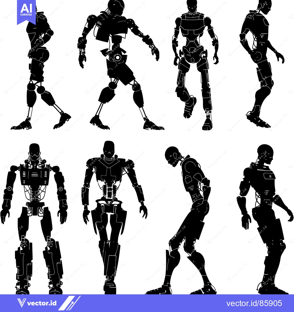 Premium Vector of Silhouettes of Eight Futuristic Android Robots in Various Poses