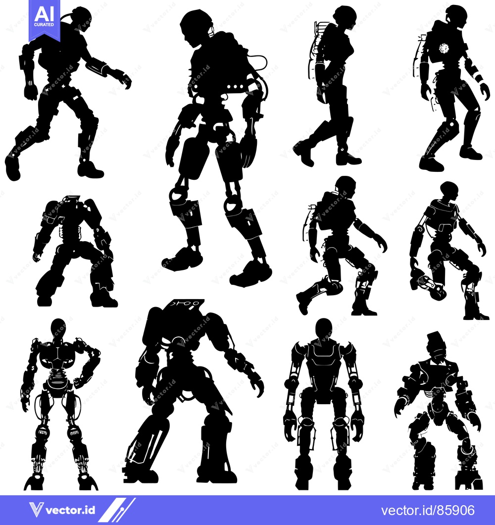 Premium Vector of Silhouettes of Ten Futuristic Robots in Various Poses