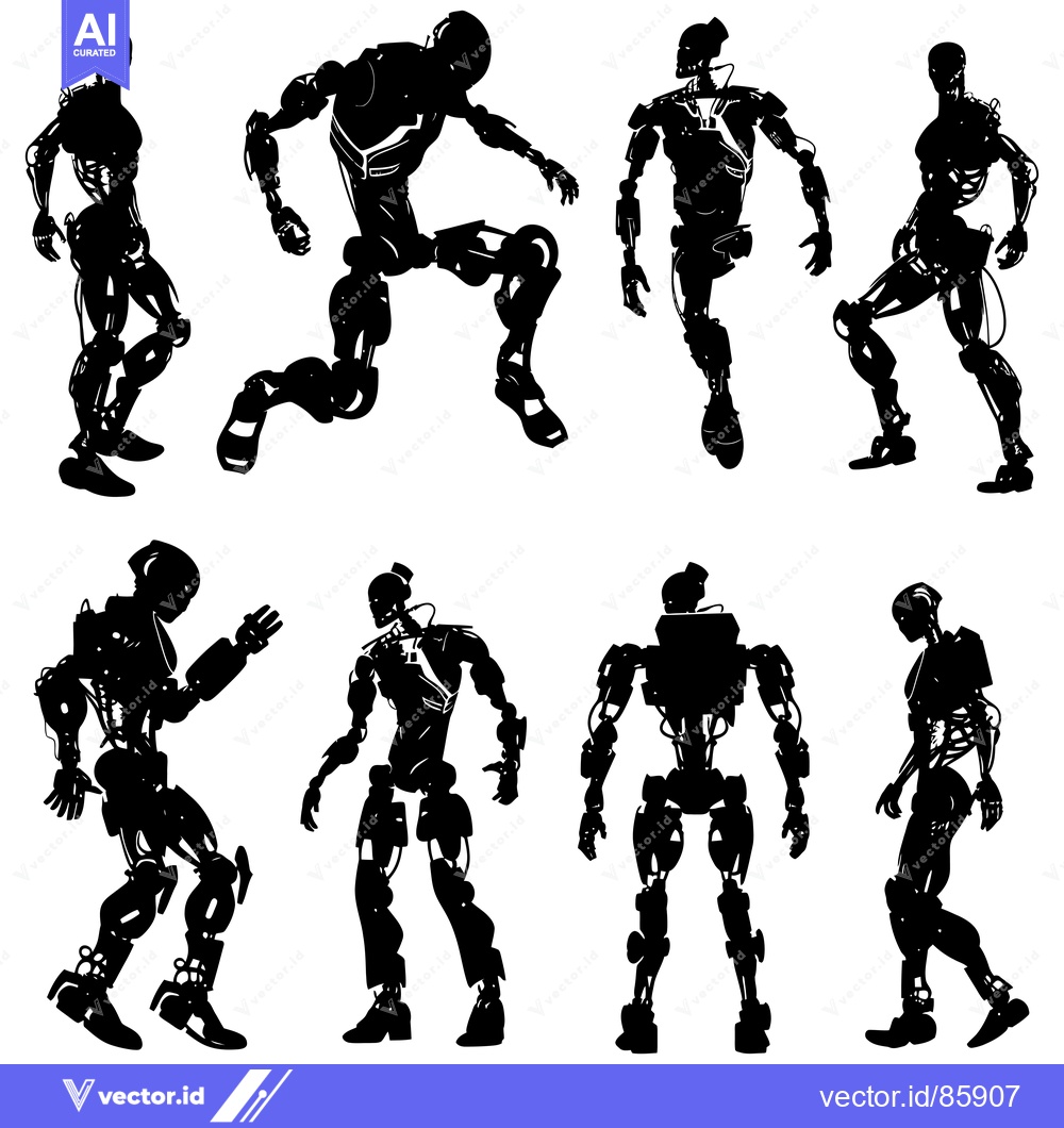 Premium Vector dari Eight Silhouettes of Posing Humanoid Robots