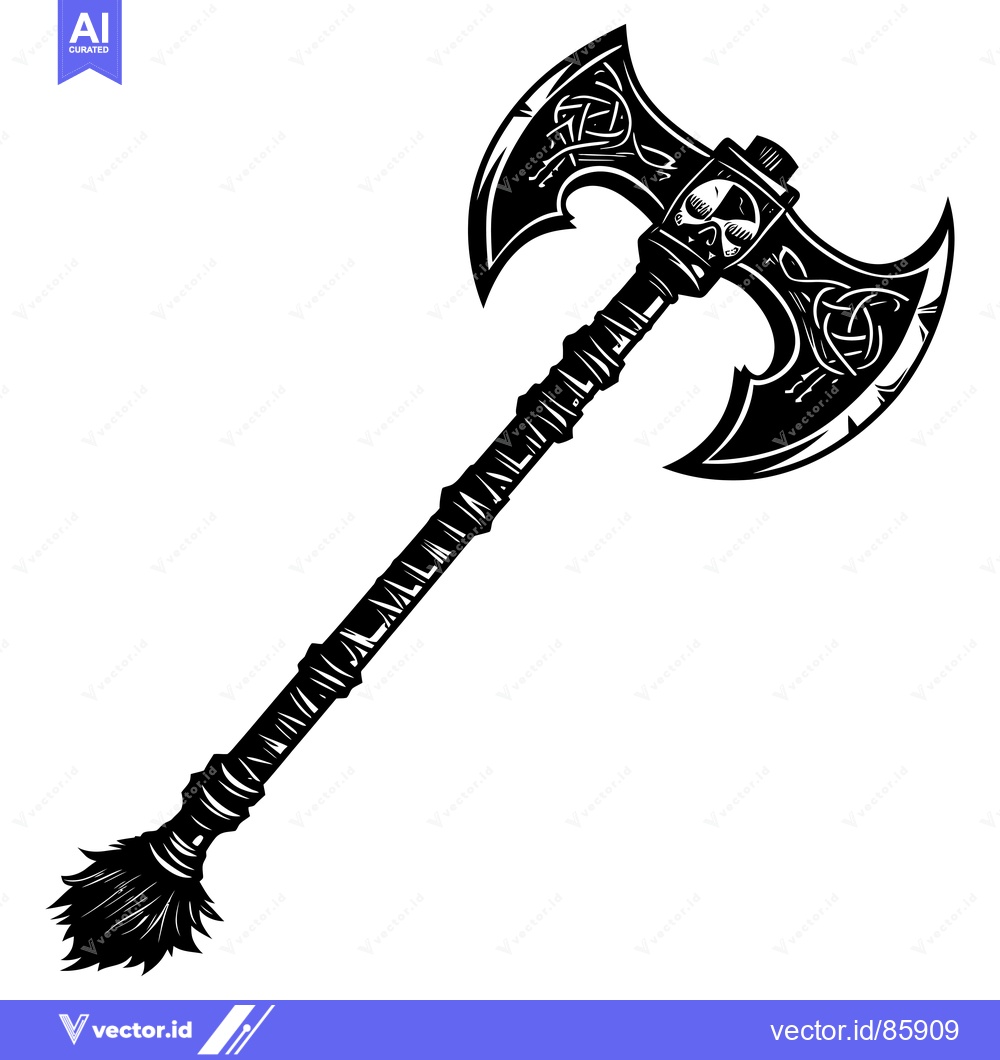Premium Vector dari Ornate Double-Headed Axe with Skull Detail