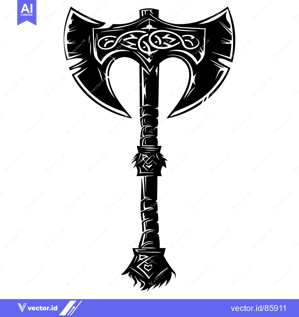 Premium Vector dari Ornate Double-Headed Axe with Celtic Knotwork