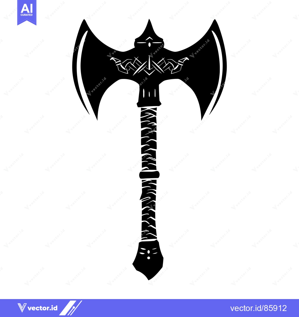Premium Vector dari A Black and White Illustration of a Double-Headed Axe with a Wrapped H
