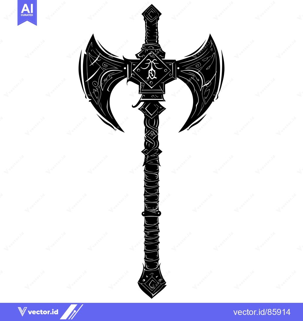 Premium Vector dari Ornate Black and White Double-Headed Axe