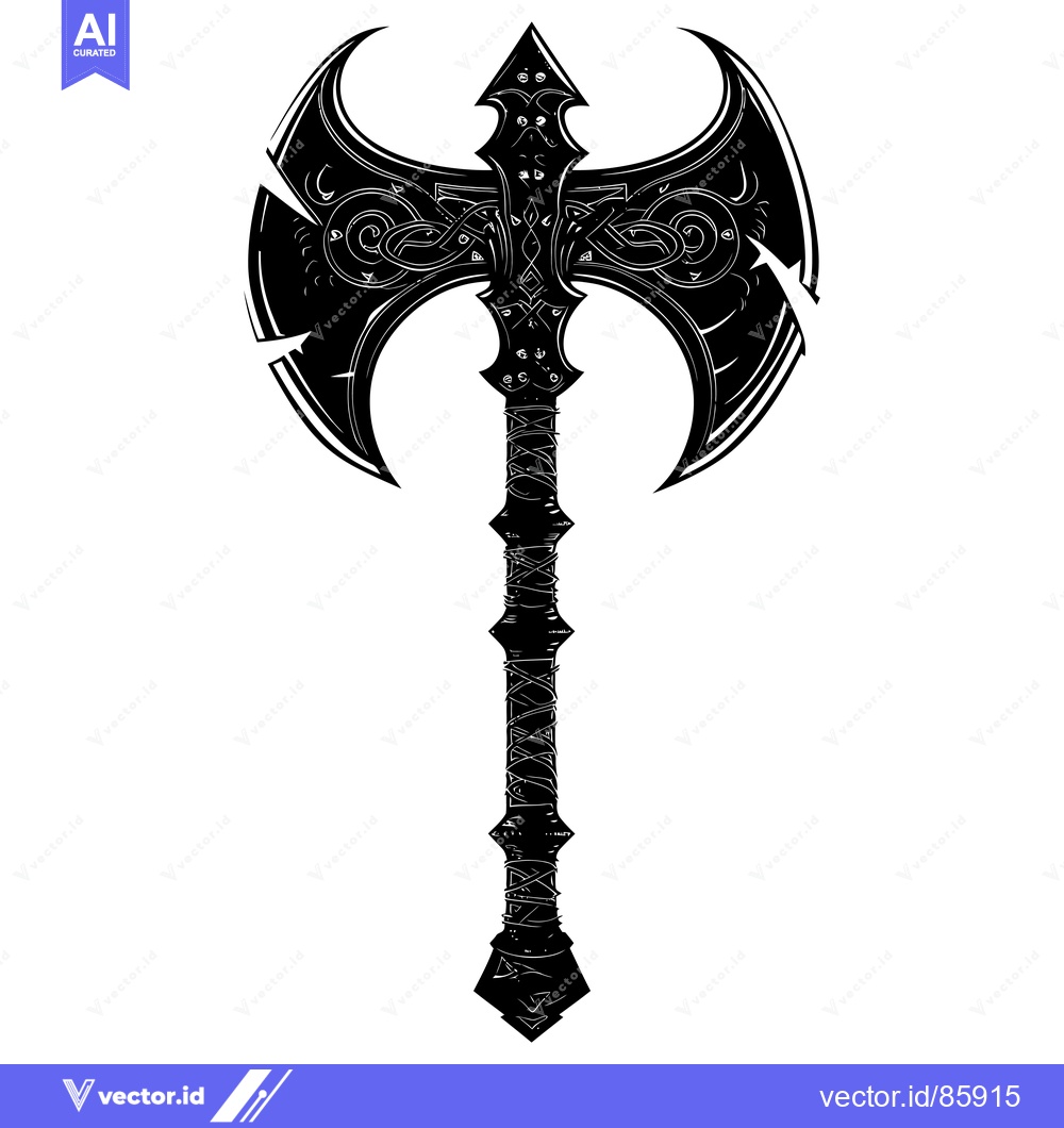 Premium Vector of Ornate Double-Headed Axe with Intricate Details