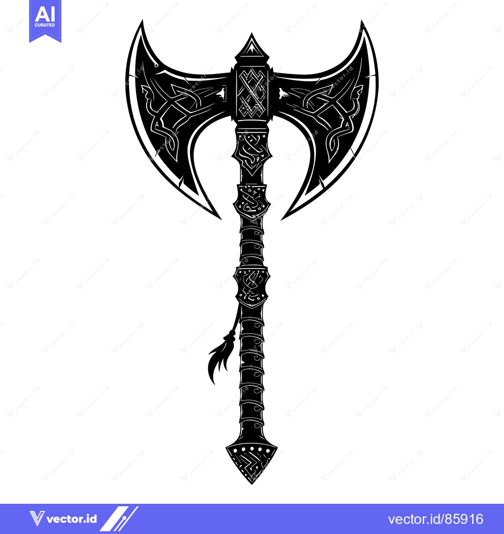 Premium Vector dari Ornate Double-Headed Axe with Celtic Knotwork Design