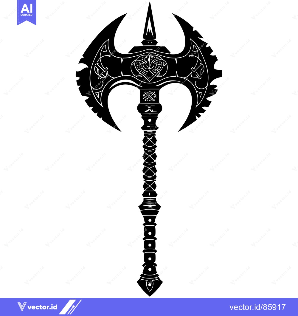 Premium Vector of Ornate Double-Headed Axe with Celtic Knotwork and Spiked Handle