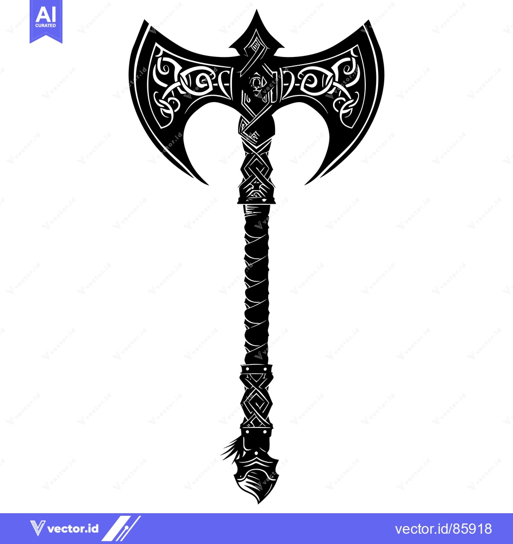 Premium Vector of Ornate Double-Headed Axe with Intricate Design