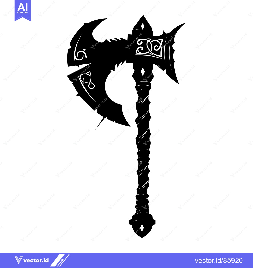 Premium Vector dari A Black and White Silhouette of a Medieval Axe with Ornate Details