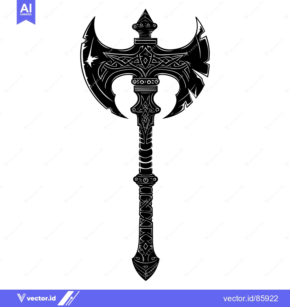 Premium Vector dari Ornate Double-Headed Axe with Celtic Knotwork and Spiked Hilt
