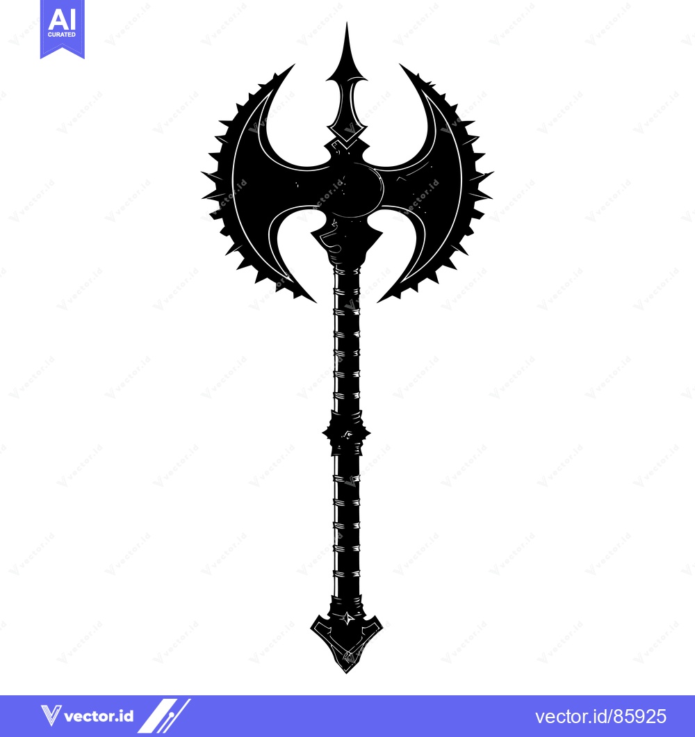 Premium Vector dari Black and White Illustration of a Double-Headed Axe with Spiked Edges