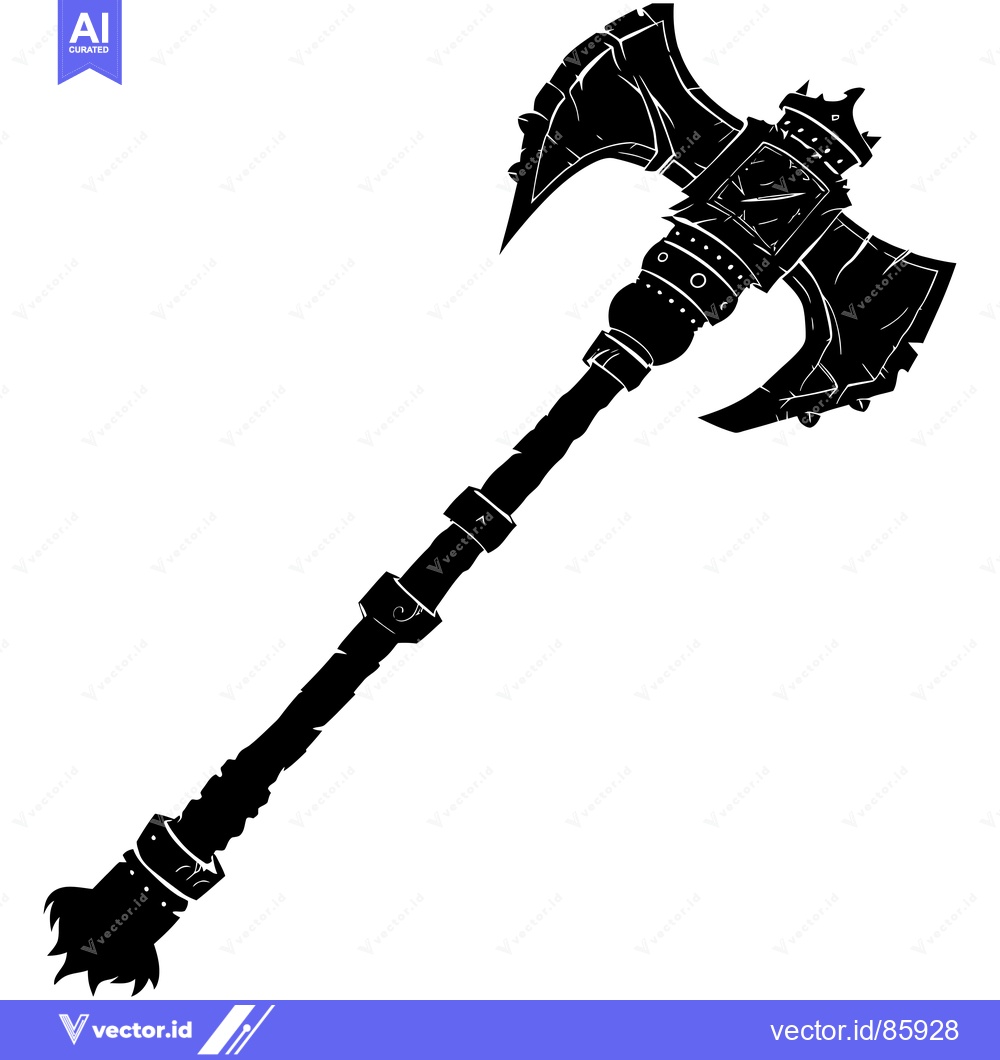 Premium Vector dari A black silhouette of a large, ornate axe with a spiked crown on the h