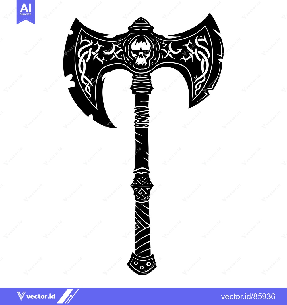 Premium Vector dari Ornate Double-Headed Axe with Skull Detail