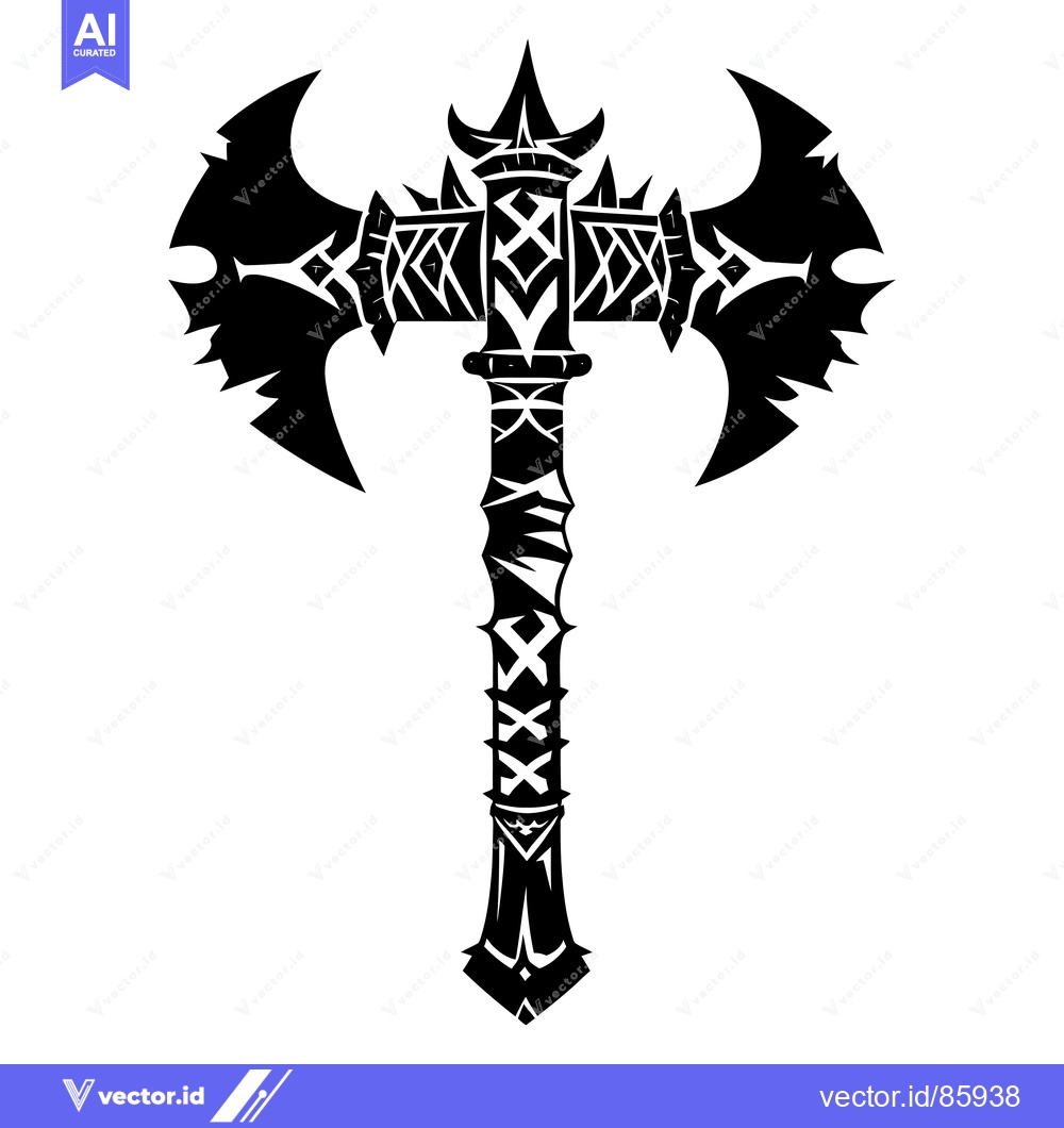 Premium Vector dari Ornate Double-Headed Axe with Spiked Handle and Decorative Bands