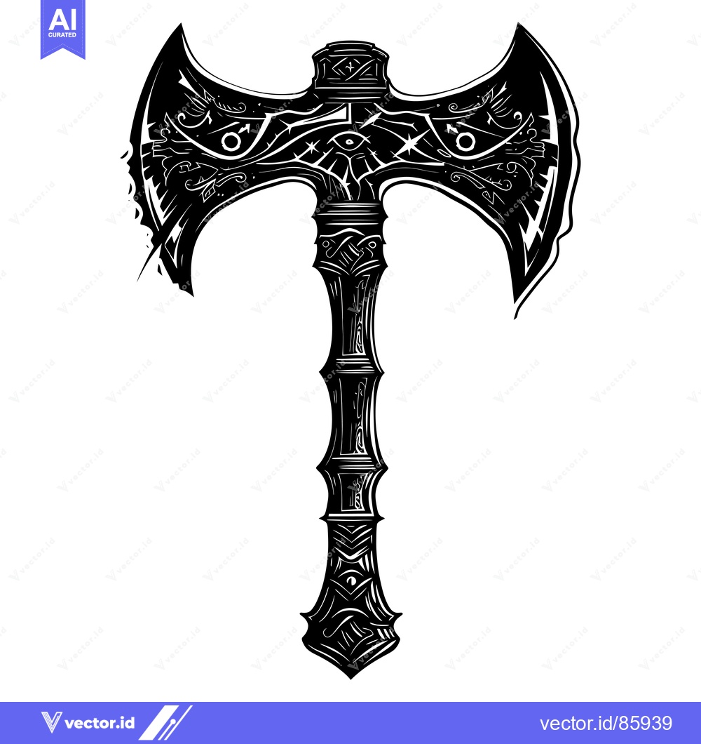 Premium Vector of Ornate Double-Headed Axe with Intricate Designs