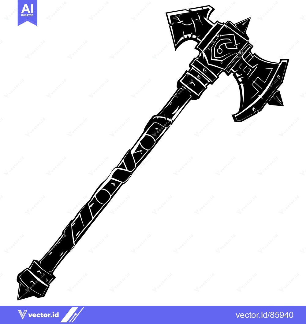 Premium Vector of A Detailed Illustration of a Double-Headed Axe with Ornate Detailing