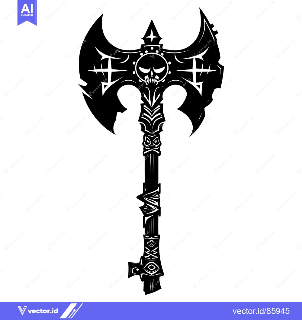 Premium Vector of Ornate Double-Headed Axe with Skull Design