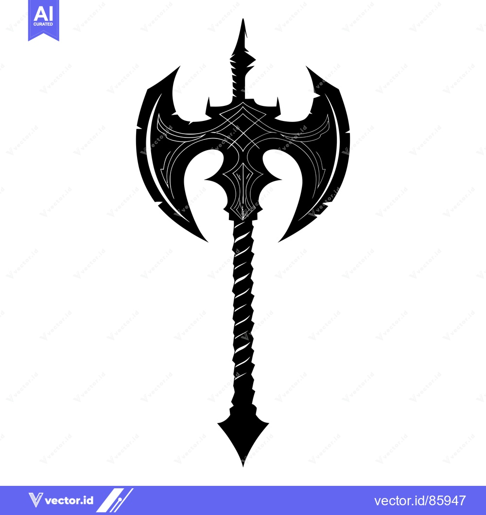 Premium Vector dari Ornate Black Double-Headed Axe with a Twisted Handle