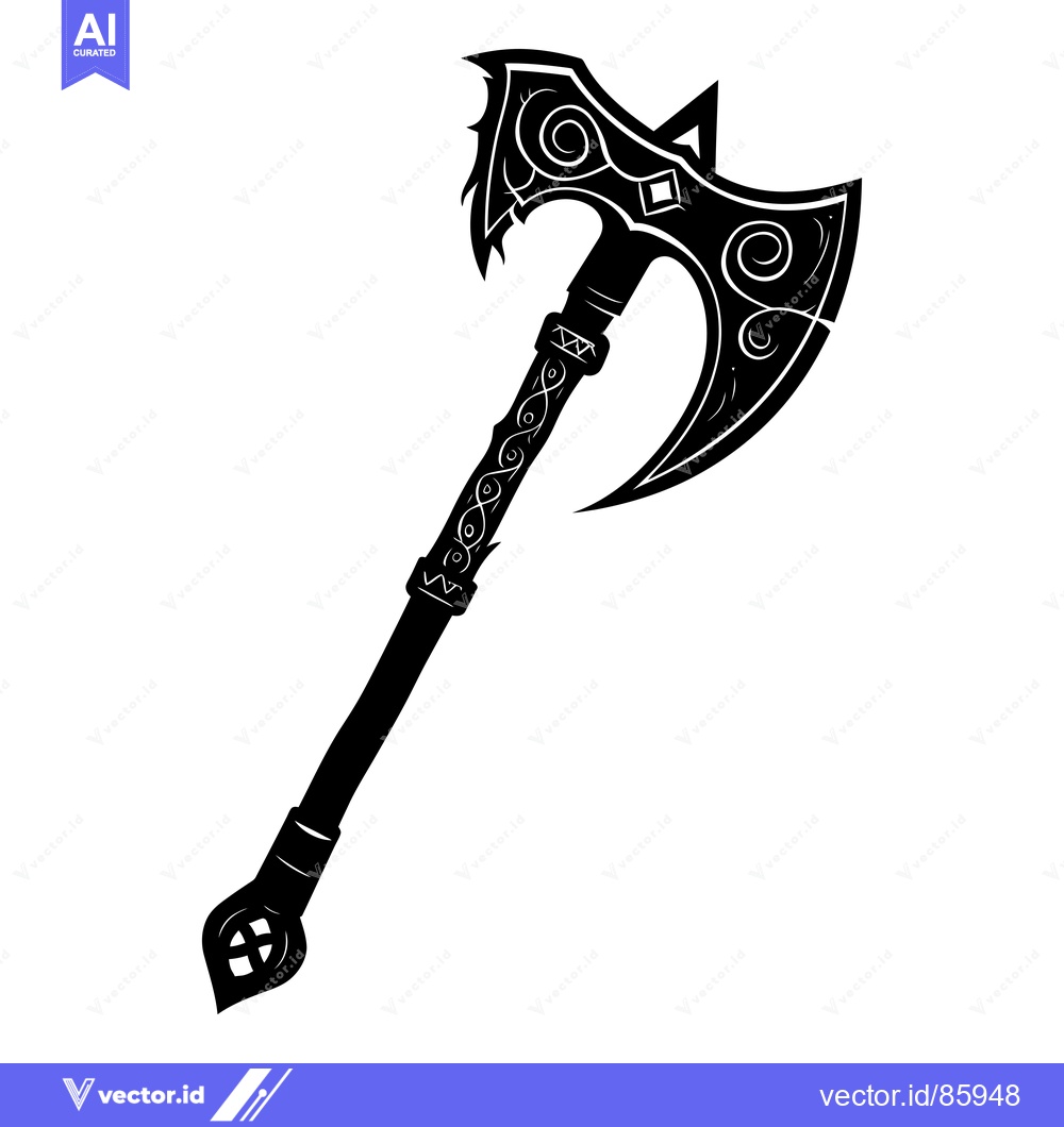 Premium Vector of Ornate Black and White Illustration of a Hand Axe