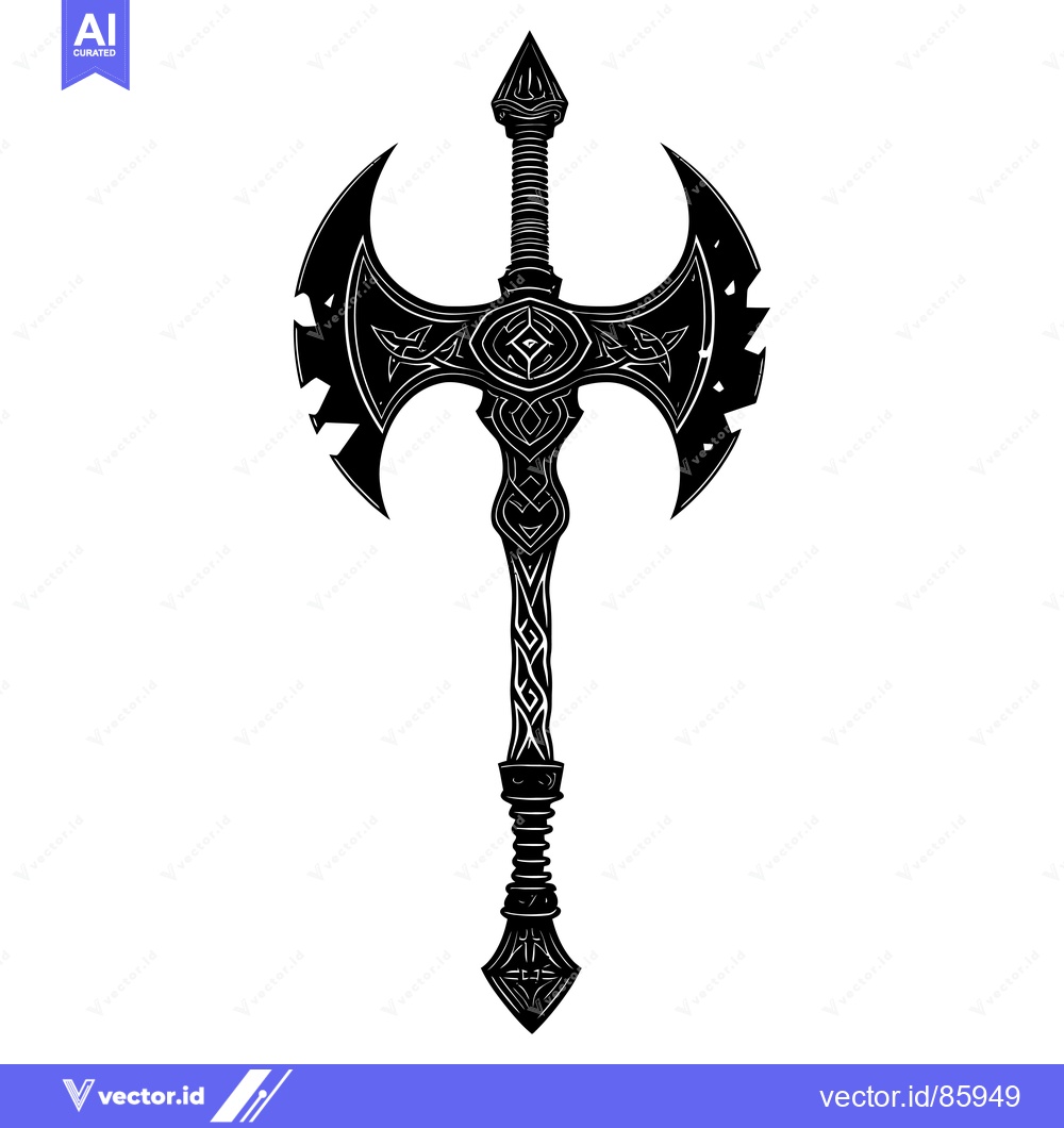 Premium Vector of Ornate Double-Headed Axe with Intricate Design