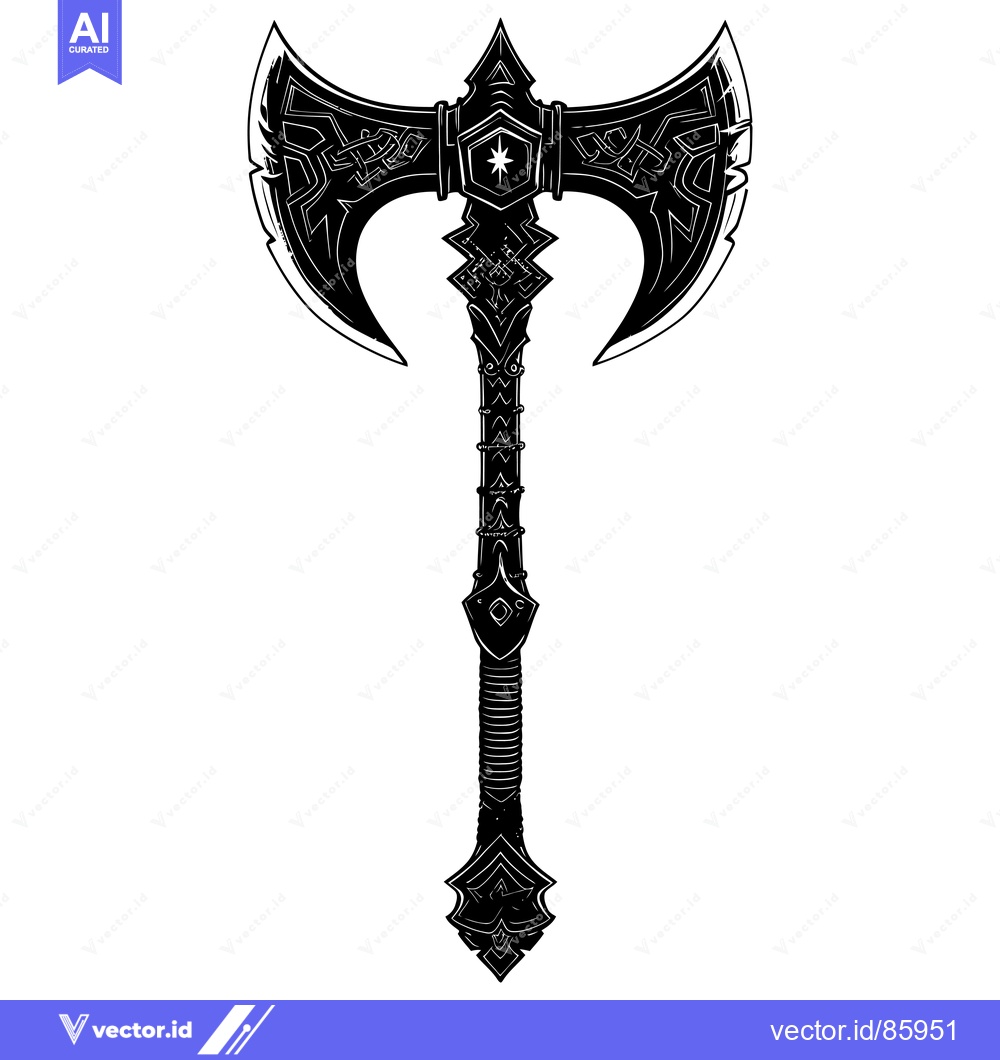 Premium Vector dari Ornate Double-Headed Axe with Detailed Handle and Star Design