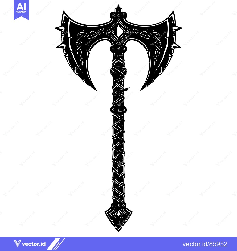 Premium Vector dari A Detailed Black and White Illustration of a Double-Headed Viking Axe