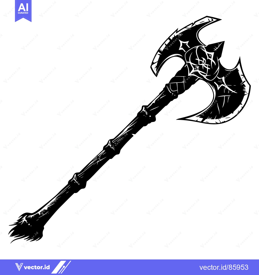 Premium Vector dari A Black and White Illustration of a Double-Headed Axe