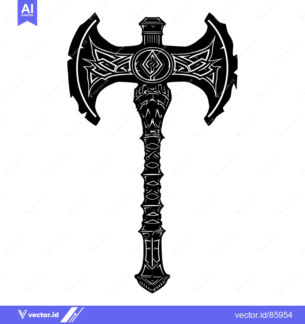 Premium Vector dari Ornate Double-Headed Axe with Tribal Design