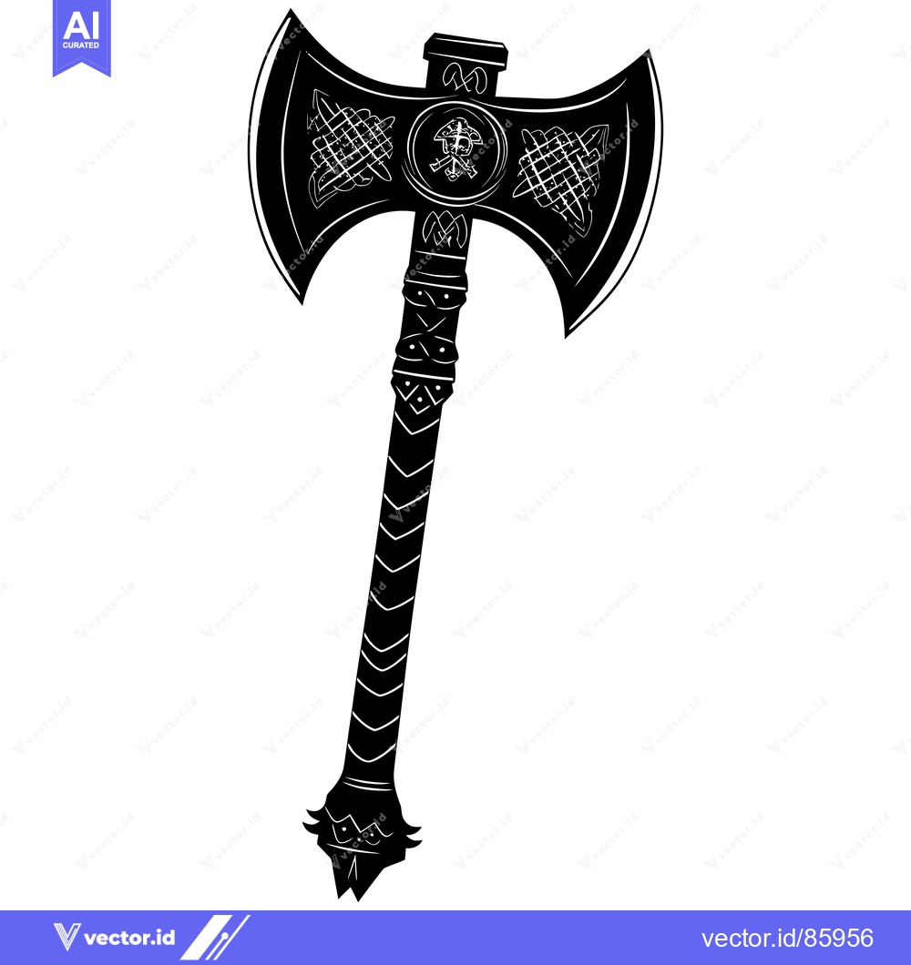 Premium Vector of Ornate Double-Headed Axe with Skull and Knotwork Design