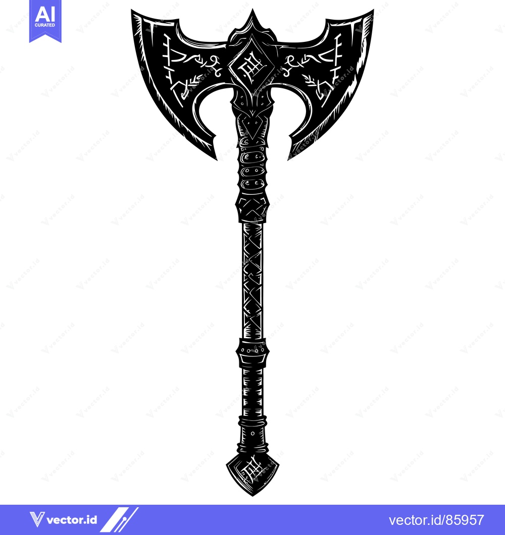Premium Vector dari Ornate Double-Headed Axe with Engraved Handle and Blades