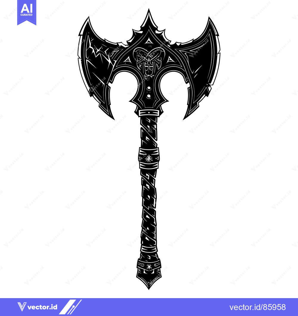 Premium Vector dari A Black and White Illustration of a Double-Headed Axe with an Ornate H