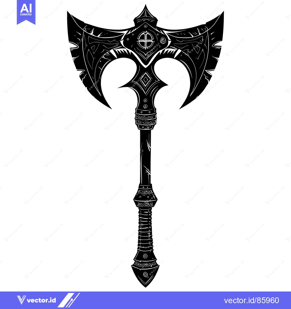 Premium Vector dari Ornate Double-Headed Axe with Celtic-Inspired Designs